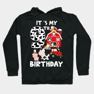 Farm Animals 9 Year Old It's My 9th Birthday Party Bday Girl Hoodie